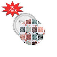 Mint Black Coral Heart Paisley 1 75  Buttons (10 Pack)