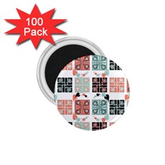 Mint Black Coral Heart Paisley 1 75  Magnets (100 Pack) 