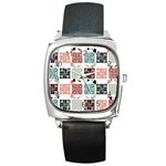 Mint Black Coral Heart Paisley Square Metal Watch Front