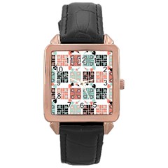 Mint Black Coral Heart Paisley Rose Gold Leather Watch  by Simbadda