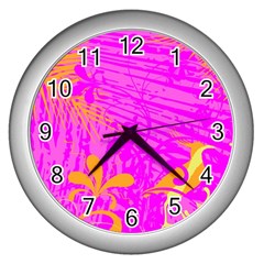 Spring Tropical Floral Palm Bird Wall Clocks (silver) 