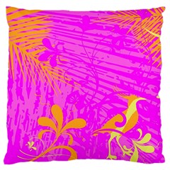 Spring Tropical Floral Palm Bird Large Flano Cushion Case (one Side) by Simbadda