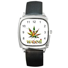 Marijuana Leaf Bright Graphic Square Metal Watch by Simbadda