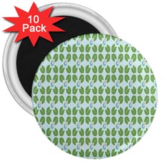 Leaf Flower Floral Green 3  Magnets (10 Pack) 