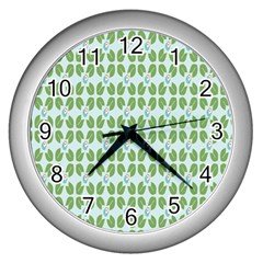 Leaf Flower Floral Green Wall Clocks (silver) 