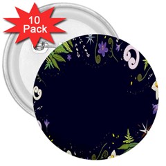 Spring Wind Flower Floral Leaf Star Purple Green Frame 3  Buttons (10 Pack) 