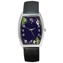 Spring Wind Flower Floral Leaf Star Purple Green Frame Barrel Style Metal Watch by Alisyart