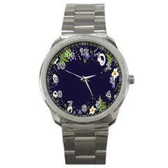 Spring Wind Flower Floral Leaf Star Purple Green Frame Sport Metal Watch by Alisyart