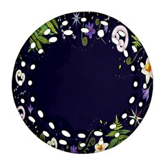 Spring Wind Flower Floral Leaf Star Purple Green Frame Round Filigree Ornament (two Sides)