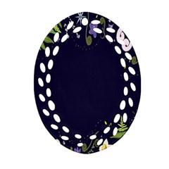 Spring Wind Flower Floral Leaf Star Purple Green Frame Oval Filigree Ornament (two Sides)