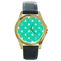 Star Pattern Paper Green Round Gold Metal Watch