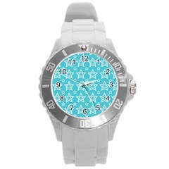 Star Blue White Line Space Sky Round Plastic Sport Watch (l)