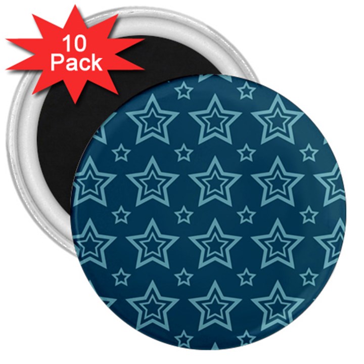 Star Blue White Line Space 3  Magnets (10 pack) 