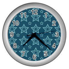 Star Blue White Line Space Wall Clocks (silver)  by Alisyart