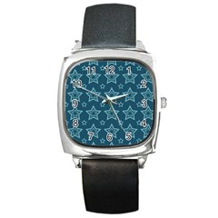 Star Blue White Line Space Square Metal Watch by Alisyart