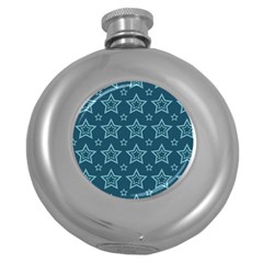 Star Blue White Line Space Round Hip Flask (5 Oz) by Alisyart