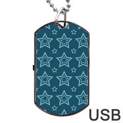 Star Blue White Line Space Dog Tag Usb Flash (one Side)