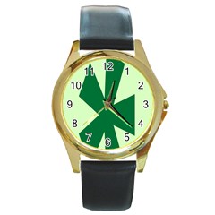 Starburst Shapes Large Circle Green Round Gold Metal Watch