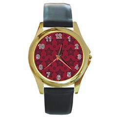 Star Red Black Line Space Round Gold Metal Watch by Alisyart