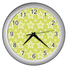 Star Yellow White Line Space Wall Clocks (silver)  by Alisyart