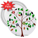 Tree Root Leaves Owls Green Brown 3  Buttons (10 pack)  Front