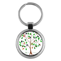 Tree Root Leaves Owls Green Brown Key Chains (round)  by Simbadda