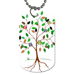 Tree Root Leaves Owls Green Brown Dog Tag (one Side) by Simbadda