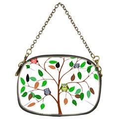 Tree Root Leaves Owls Green Brown Chain Purses (two Sides)  by Simbadda