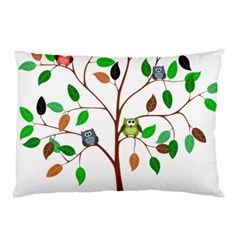 Tree Root Leaves Owls Green Brown Pillow Case by Simbadda