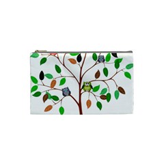 Tree Root Leaves Owls Green Brown Cosmetic Bag (small)  by Simbadda