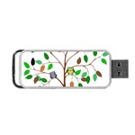 Tree Root Leaves Owls Green Brown Portable USB Flash (Two Sides) Front