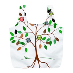 Tree Root Leaves Owls Green Brown Full Print Recycle Bags (l)  by Simbadda