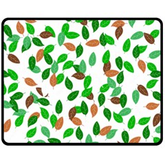 Leaves True Leaves Autumn Green Double Sided Fleece Blanket (medium)  by Simbadda