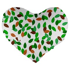 Leaves True Leaves Autumn Green Large 19  Premium Flano Heart Shape Cushions by Simbadda