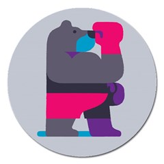 Strong Bear Animals Boxing Red Purple Grey Magnet 5  (round)