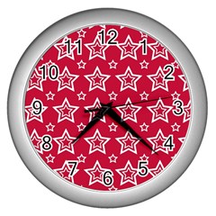 Star Red White Line Space Wall Clocks (silver) 