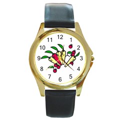 Tomatoes Carrots Round Gold Metal Watch