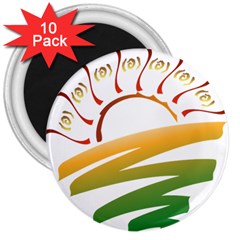 Sunset Spring Graphic Red Gold Orange Green 3  Magnets (10 Pack) 