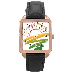 Sunset Spring Graphic Red Gold Orange Green Rose Gold Leather Watch  by Alisyart