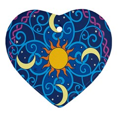 Sun Moon Star Space Purple Pink Blue Yellow Wave Heart Ornament (two Sides) by Alisyart