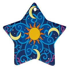 Sun Moon Star Space Purple Pink Blue Yellow Wave Star Ornament (two Sides) by Alisyart