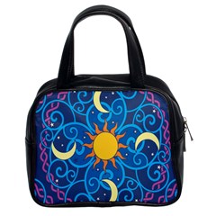 Sun Moon Star Space Purple Pink Blue Yellow Wave Classic Handbags (2 Sides)
