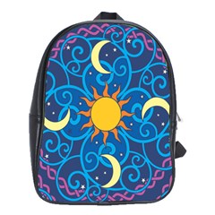 Sun Moon Star Space Purple Pink Blue Yellow Wave School Bags(large) 