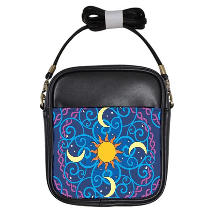 Sun Moon Star Space Purple Pink Blue Yellow Wave Girls Sling Bags