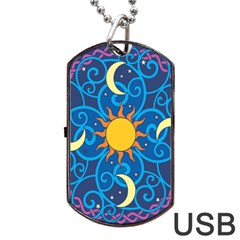 Sun Moon Star Space Purple Pink Blue Yellow Wave Dog Tag Usb Flash (one Side) by Alisyart