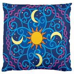 Sun Moon Star Space Purple Pink Blue Yellow Wave Large Flano Cushion Case (two Sides) by Alisyart