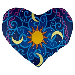 Sun Moon Star Space Purple Pink Blue Yellow Wave Large 19  Premium Flano Heart Shape Cushions by Alisyart