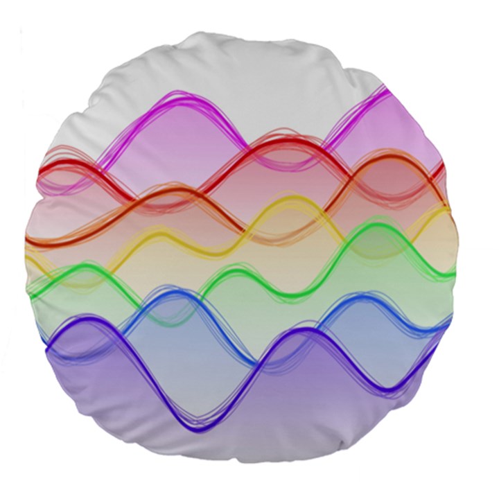 Twizzling Brain Waves Neon Wave Rainbow Color Pink Red Yellow Green Purple Blue Large 18  Premium Flano Round Cushions
