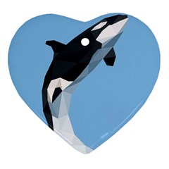 Whale Animals Sea Beach Blue Jump Illustrations Ornament (heart)