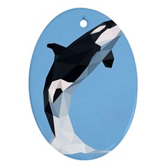 Whale Animals Sea Beach Blue Jump Illustrations Oval Ornament (two Sides) by Alisyart